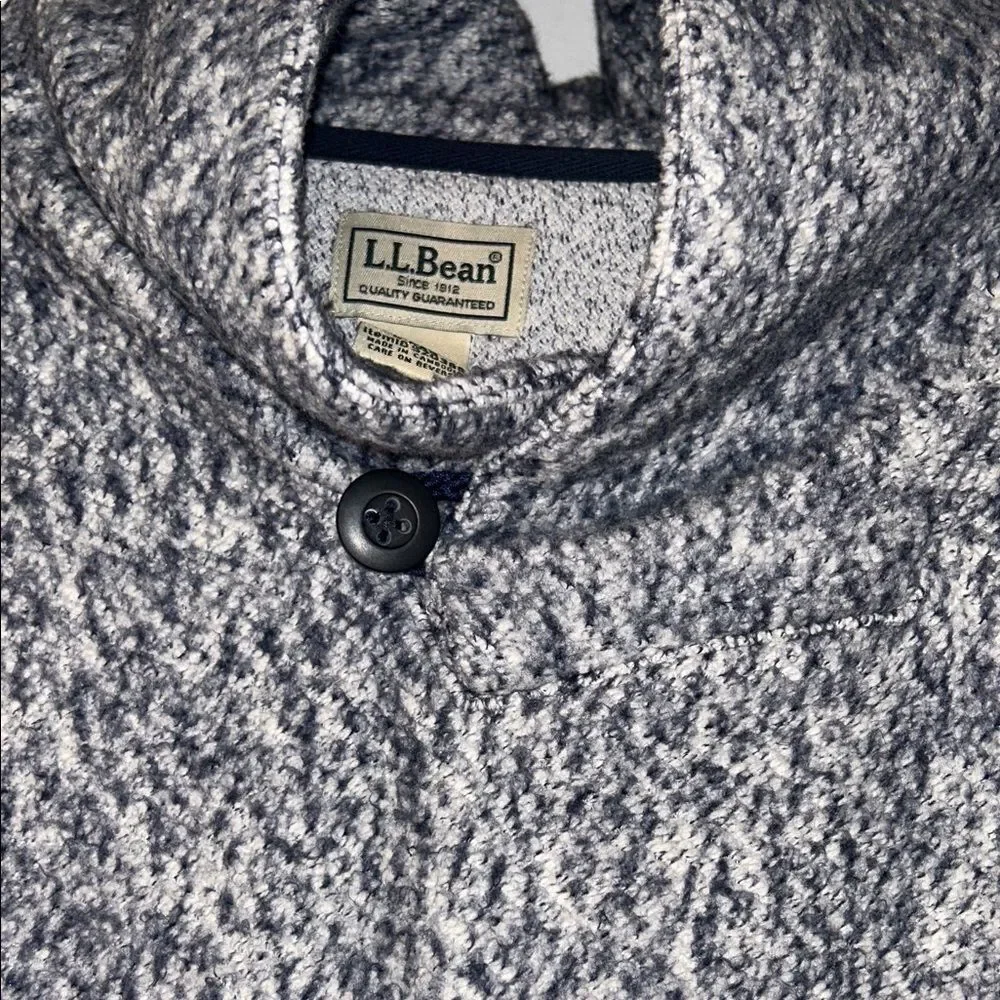 L.L. Bean Men's Navy and White Sherpa Shawl Collar Pullover Sweater Large Reg